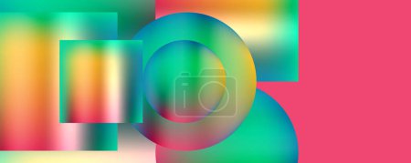 Illustration for Vibrant artwork featuring circles and squares in hues of magenta and electric blue on a pink background, showcasing symmetry and creative arts - Royalty Free Image