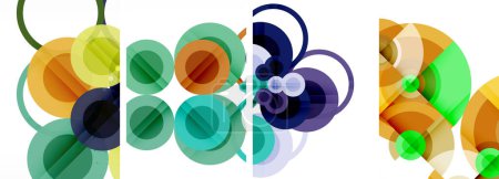 Ilustración de Un vibrante collage de círculos coloridos sobre un fondo blanco, parecido a una pintura de pétalos de una planta. Los círculos azules eléctricos estallan contra el lienzo blanco, creando una sensación moderna y artística - Imagen libre de derechos