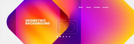 Illustration for A vibrant geometric background featuring a colorfulness of purple, violet, amber, and pink gradients. Circles and patterns in magenta, electric blue, and yellow create a visually stunning design - Royalty Free Image