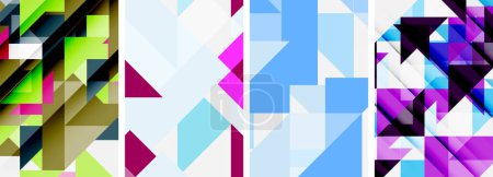 Ilustración de Una vibrante exhibición de varios triángulos de colores incluyendo Azure, Purple, Violet, Pink, Magenta, y Aqua sobre un fondo blanco. Esta pieza de arte geométrico muestra un patrón colorido y dinámico - Imagen libre de derechos