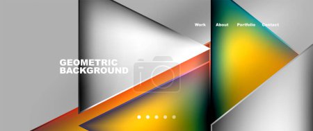 Illustration for A geometric background with orange triangles on a gray rectangle. The display device enhances the tints and shades of the colorful triangles, creating a modern and techinspired design - Royalty Free Image