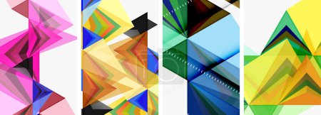 Illustration for A creative arts piece with a pattern of four different colored triangles magenta, electric blue, and tints and shades on a white background. The composition showcases symmetry and artistic flair - Royalty Free Image