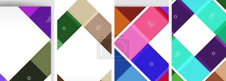 Ilustración de Una variedad de formas coloridas como cuadrados, rectángulos y triángulos en tonos marrones, púrpura y violeta se muestran en un fondo blanco, mostrando creatividad en el arte textil - Imagen libre de derechos