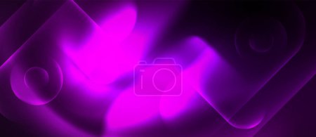 Illustration for A mesmerizing purple glowing wave set on a dark backdrop, resembling an electric blue gas in macro photography. The colors blend into a vibrant magenta hue, creating a stunning pattern of petals - Royalty Free Image