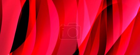Téléchargez les illustrations : Un plan détaillé d'un rideau rouge vibrant sur fond sombre, mettant en valeur le motif complexe du tissu dans des tons de magenta et des teintes de bleu électrique, ressemblant à un pétale de fleur en fleurs - en licence libre de droit