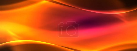Ilustración de Tonos vibrantes de ámbar, naranja y magenta arremolinan en una llama colorida contra un telón de fondo de cielo oscuro, que se asemeja a un fenómeno geológico en llamas - Imagen libre de derechos