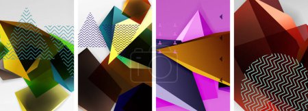Illustration for A collage of facial expression art with triangle, violet rectangle, and magenta font on a white background. Symmetry and pattern create a visually appealing composition - Royalty Free Image