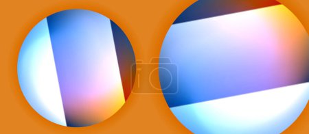 Illustration for Vibrant colors of electric blue and amber create a striking contrast on an orange backdrop, with two symmetrical circles showcasing a mix of tints and shades in an artistic display - Royalty Free Image