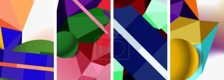 Ilustración de Una vibrante exhibición de formas geométricas coloridas, incluyendo rectángulos y triángulos, mostrando simetría y varios tintes y tonos. Un patrón artístico creado con magenta y otros matices - Imagen libre de derechos
