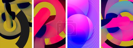 Ilustración de Un collage vibrante con cuatro imágenes de colores, con un círculo púrpura en el centro. La mezcla de tintes y tonos crea un patrón eléctrico azul y violeta, lo que lo convierte en una obra de arte sorprendente. - Imagen libre de derechos