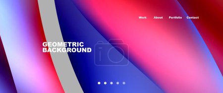 Illustration for A stylish geometric background with parallel red, blue, and white lines. The modern design incorporates rectangles, triangles, and a sleek font - Royalty Free Image