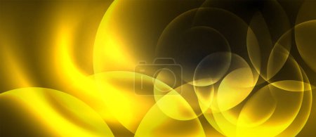 Ilustración de Un patrón artístico de ámbar y líquido negro con círculos y hojas sobre un fondo amarillo. La simetría y los elementos florales crean un diseño cautivador que recuerda a una planta con flores. - Imagen libre de derechos
