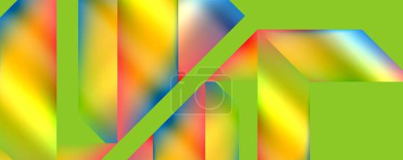 Téléchargez les illustrations : Peinture d'art vibrante crée un motif symétrique de triangles dans les teintes et les nuances de bleu électrique, magenta, et plus sur un fond vert avec un arc-en-ciel de couleurs - en licence libre de droit