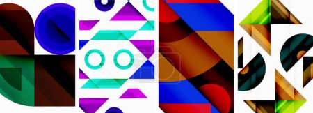 Illustration for Vibrant colors like magenta, tints and shades create a symmetrical pattern of rectangles, triangles, and other geometric shapes in a colorful art piece on a white background - Royalty Free Image
