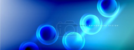 Illustration for An electric blue background with glowing circles resembling astronomical objects, representing organism movement in space. A fusion of science, technology, and art in a captivating font - Royalty Free Image