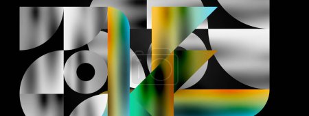 Ilustración de La obra presenta una vibrante mezcla de formas geométricas y colores, creando una composición visualmente sorprendente con elementos de simetría y patrones. - Imagen libre de derechos