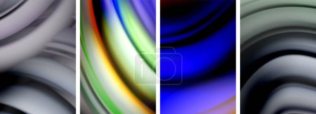Téléchargez les illustrations : Un collage vibrant de couleurs tourbillonnantes en bleu électrique, motif liquide et cercles symétriques sur fond blanc - en licence libre de droit
