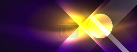 A vibrant yellow and purple light shines on a deep purple background, creating a colorful and fluid reflection. The scene resembles a cosmic event with a hint of electric blue in the sky