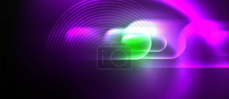 Ilustración de El colorido es traído por una luz verde y púrpura que brilla sobre un fondo púrpura, creando un efecto visual con tonos de violeta, magenta y azul eléctrico. - Imagen libre de derechos