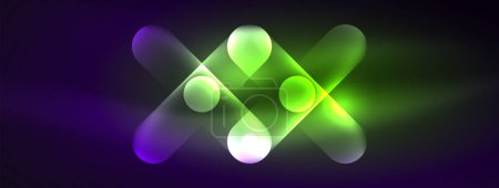 Téléchargez les illustrations : Une superbe forme géométrique vert et violet brillant ressemblant à une plante terrestre sur un fond sombre, incarnant la symétrie et l'art avec un éclairage à effet visuel - en licence libre de droit