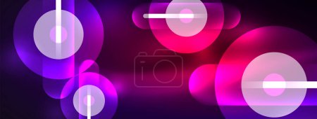 Ilustración de Una variedad de colores vibrantes como el púrpura, violeta y magenta brillan en círculos sobre un fondo oscuro, creando una fascinante pantalla de luz y colorido para el entretenimiento. - Imagen libre de derechos