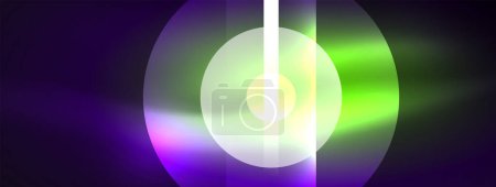 Ilustración de Una impresionante obra de arte con un círculo púrpura, verde y blanco con una luz azul eléctrica que emana de él. El patrón y la simetría en los gráficos crean un hermoso evento celestial - Imagen libre de derechos