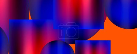 Illustration for Vibrant colorfulness with tints and shades of red, blue, and purple. Abstract background featuring circles, squares, and symmetrical patterns in electric blue and magenta. Graphics with a modern font - Royalty Free Image