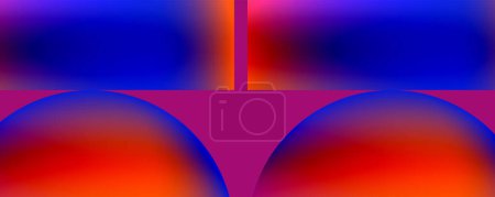 Illustration for A vibrant abstract background featuring a gradient of blue, red, and orange hues. The pattern displays symmetry and tints of electric blue and magenta, creating a bold and colorful design - Royalty Free Image