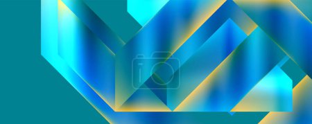 Illustration for Colorfulness meets geometric shapes on a blue and yellow abstract background. Rectangles, triangles, and a slope pattern in aqua and electric blue tints and shades create a vibrant display - Royalty Free Image