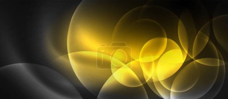 Téléchargez les illustrations : Un fond noir avec des cercles jaunes ressemblant à des pétales d'une fleur sur elle, présentant macro photographie d'une plante terrestre. Un mélange unique d'art et de nature - en licence libre de droit