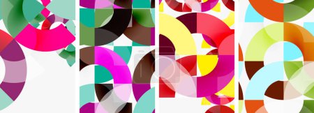 Illustration for A creative textile art piece with a vibrant magenta geometric pattern of circles and squares on a white background. Symmetry, tints, and shades are used to create an eyecatching design - Royalty Free Image