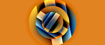 Ilustración de Un círculo azul rodeado por un anillo amarillo sobre un fondo naranja. Recuerda a un delicioso postre naranja servido en vajilla azul eléctrica. - Imagen libre de derechos