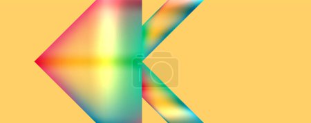 Illustration for A vibrant rainbow arrow, featuring colors like magenta and electric blue, points left on a sunny yellow backdrop. The artistic design showcases colorfulness, symmetry, and creative arts - Royalty Free Image