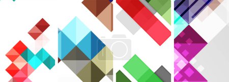 Illustration for A vibrant composition of azure, magenta, and aqua rectangles, triangles, and squares creating a symmetrical textile art piece. The tints and shades blend harmoniously on the white background - Royalty Free Image