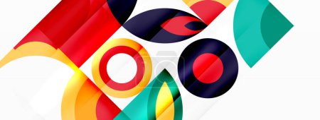 Ilustración de Una vibrante variedad de formas geométricas coloridas en una pintura de arte textil, mostrando patrones y simetría a través de círculos sobre un fondo blanco - Imagen libre de derechos
