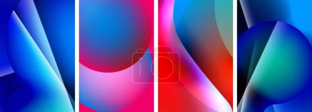 Illustration for A colorful collage of various abstract backgrounds featuring shades of magenta, electric blue, and symmetry. The fluid and liquidlike shapes create a dynamic and vibrant composition - Royalty Free Image