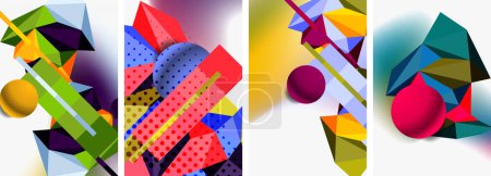 Ilustración de Un collage visualmente estimulante de cuatro formas geométricas coloridas rectángulo, triángulo en pintura magenta sobre un fondo blanco, mostrando artes creativas y patrones en material textil - Imagen libre de derechos