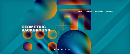 Ein lebhafter geometrischer Hintergrund mit Kreisen und Linien in farbenfrohen Azur-, Orange- und Elektroblau-Tönen auf aquablauem Hintergrund. Spaß und modernes Design für technologiebezogene Projekte