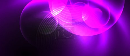 Ilustración de Un colorido remolino de luces púrpura, violeta, rosa y magenta sobre un fondo negro crea un patrón de círculo gaseoso azul eléctrico. Impresionante iluminación efecto visual - Imagen libre de derechos