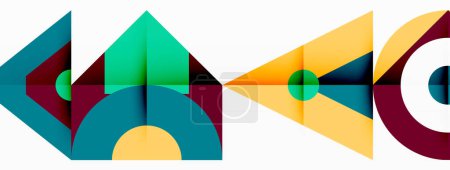 Illustration for A vibrant display of colorful geometric shapes such as triangles, rectangles, and circles on a white background, showcasing symmetry, tints and shades, patterns, and creative arts - Royalty Free Image
