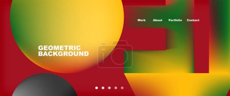 Ilustración de Un fondo geométrico vibrante con círculos y cuadrados rojos, amarillos, verdes y negros. El diseño es audaz y atractivo, adecuado para la marca, logotipos y proyectos de diseño gráfico - Imagen libre de derechos