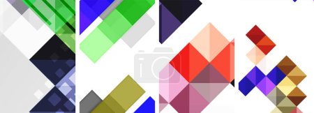 Ein kreatives Kunstwerk mit bunten Quadraten in Violett-, Violett- und Magentafarben auf weißem Hintergrund. Zu den Formen gehören Dreiecke und Rechtecke, die eine lebendige Darstellung der Farbigkeit darstellen