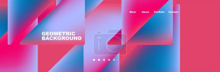 Illustration for A vibrant geometric background featuring shades of pink, purple, and electric blue in a blurred effect. Triangles and rectangles create a colorful and dynamic material property - Royalty Free Image