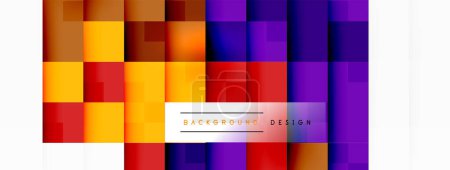 Illustration for An abstract art piece featuring a vibrant and colorful checkered pattern with hues of purple, orange, violet, and magenta creating a symmetrical design on a white background - Royalty Free Image