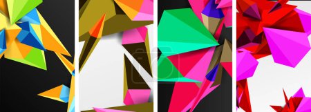 Téléchargez les illustrations : Une œuvre d'art créative avec un collage de quatre triangles dans des tons de rose, magenta, et différents milieux, mettant en valeur la symétrie et l'art textile - en licence libre de droit
