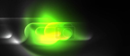 Ilustración de Una vibrante luz verde y amarilla ilumina un fondo negro, creando un efecto visual impresionante. Los colores se asemejan a un gas azul eléctrico en la oscuridad, formando un fascinante círculo de luz - Imagen libre de derechos