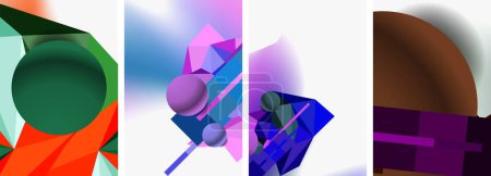 Illustration for An artistic event showcasing a vibrant collage of purple, violet, magenta, and electric blue geometric shapes on a white background, resembling petals in a painting - Royalty Free Image