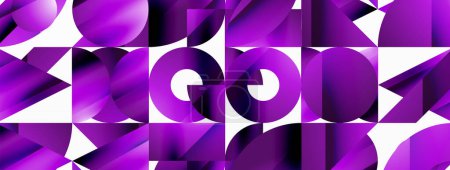 Téléchargez les illustrations : Un motif géométrique dans les tons de violet, violet et rose sur un fond blanc. Le motif se compose de rectangles et d'accents bleus électriques ajoutant une touche vibrante à la conception globale - en licence libre de droit