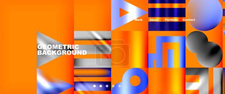 Illustration for Vibrant art with colorful geometric shapes in tints and shades of electric blue on an orange rectangle background, creating a symmetrical pattern with parallel lines - Royalty Free Image