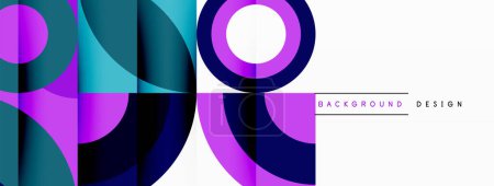 Ilustración de Un patrón geométrico colorido con círculos y líneas en diferentes tintes y tonos de púrpura, magenta y azul eléctrico sobre un fondo blanco. Una pieza de arte vibrante en un patrón circular - Imagen libre de derechos